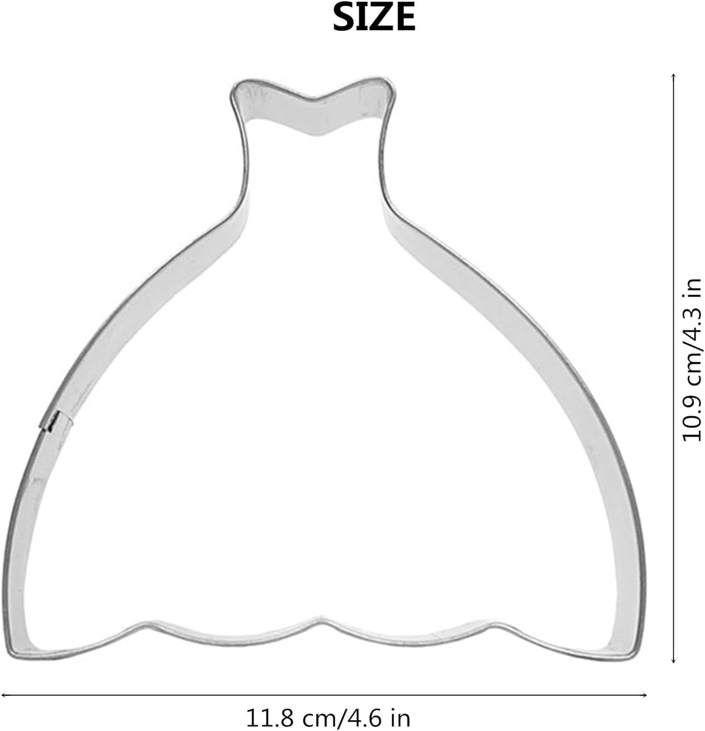 Large Size Dress Shaped Cookie Cutter, Stainless Steel Strapless Princess Party Wedding Dress Cookie Cutter, 4.6 Inches