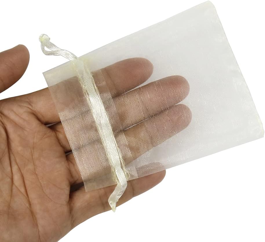 YQL Organza Bags 3x4,100PCS Ivory Drawstring Small Mesh Organza Bags for Jewelry Pouches Wedding Party Valentine Gift Candy