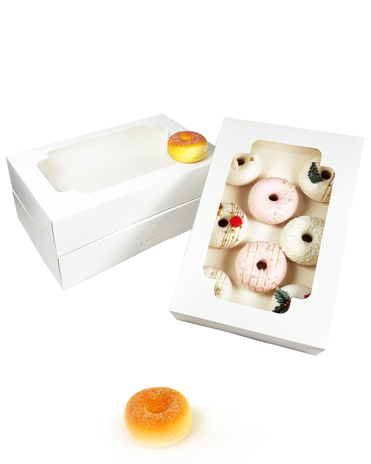 qiqee Auto-pop up White Cookie Box with Window 12x8x2.5 inch 32 Packs Two Uses One Second Folding Pastry Biscuit Bakery Box for Packaging