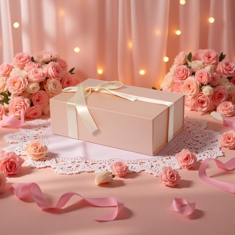 Rinrda Large Pink Gift Box,13.75"x9"x4.5", Gift Boxes with Magnetic Lids for Presents Closure Gift Packing for Birthday,Christmas, Halloween,Wedding,Bridal Gifts,Mother's Day Gift Packging