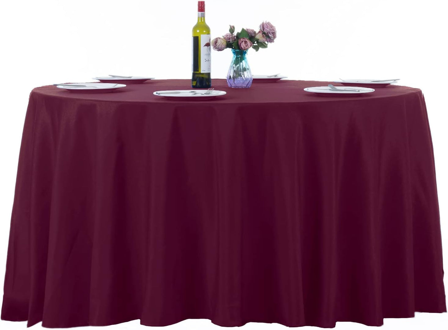 Ascoza 2pack 132 Inch Burgundy Round Tablecloth in Washable Polyester Fabric for Wedding/Banquet/Restaurant/Parties