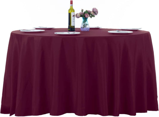 Ascoza 2pack 132 Inch Burgundy Round Tablecloth in Washable Polyester Fabric for Wedding/Banquet/Restaurant/Parties