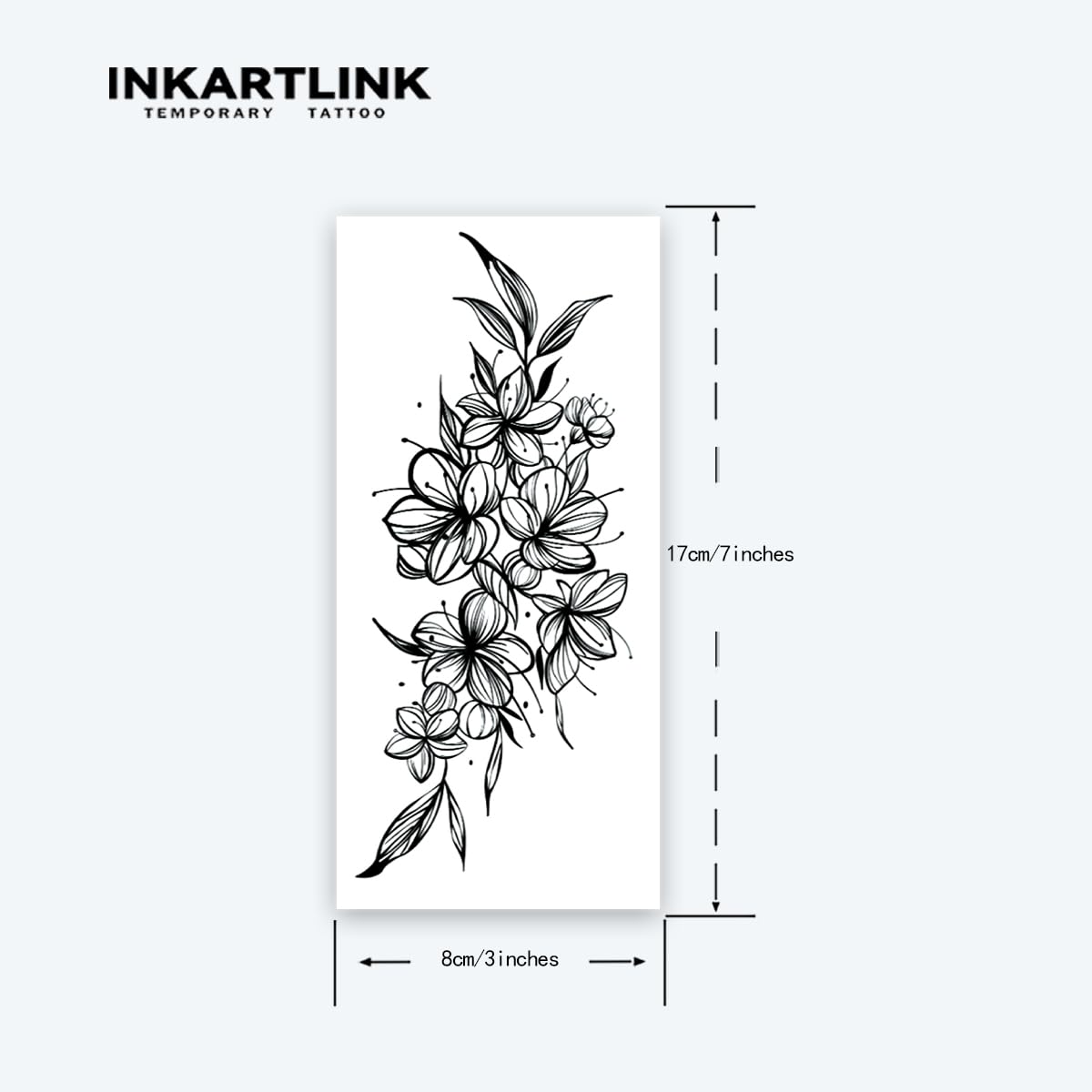 INKARTLINK Tattoo Tech, 2 Sheets Large Semi Permanent Tattoo, Adult Art Design Temporary Tattoos, Lasts 1-2 Weeks, Waterproof, Realistic Look, No Adhesive, No Reflection (Plain Flower Design)