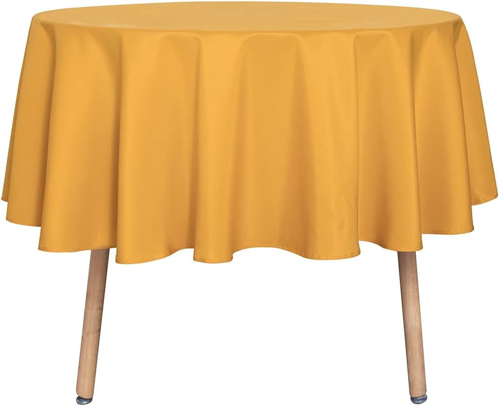 sancua Round Tablecloth - 48 Inch - Water Resistant Spill Proof Washable Polyester Table Cloth Decorative Fabric Table Cover for Dining Tables, Buffet Parties and Camping, Gold