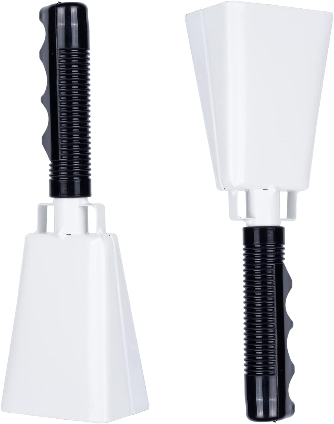 Steel Cowbell with Handle 8 Inch Cow Bells Noise Makers, 2 Pack Large Cowbells for Sporting Events, Hand Percussion Cowbells Cheering Bell for Football Game Party Concert Graduation School (White)