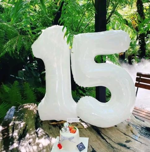 Large White 40 Inch Birthday Number 5 Balloon, White Five 5th 15 25 35 50 55 Birthday Anniversary Celebration Decorations, Foil Mylar Helium Numbers 5 Balloons Girl Boy Party Supplies