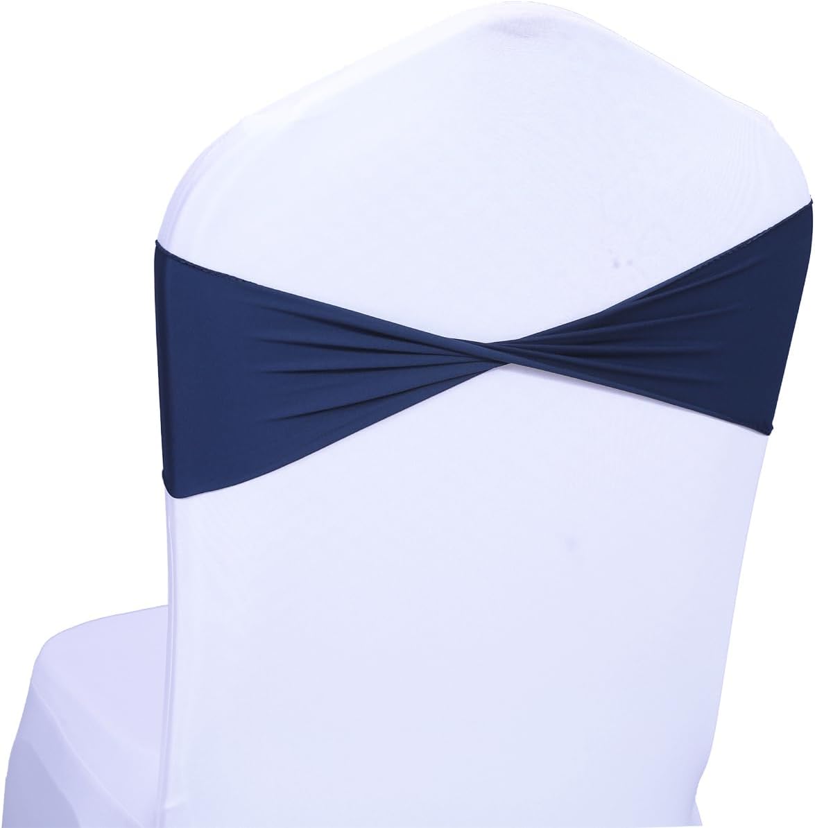 MDS Pack of 250 Spandex Chair Sashes Bows Elastic Stretch Dining Chair Bands Ties Without Slider Buckle Universal fits for Wedding Baby Shower Birthday Party Banquet Event Decoration - Navy Blue