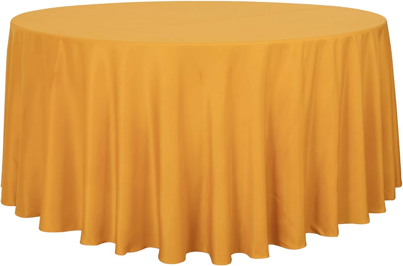 sancua Round Tablecloth - 120 Inch - Water Resistant Spill Proof Washable Polyester Table Cloth Decorative Fabric Table Cover for Dining Tables, Buffet Parties and Camping, Gold