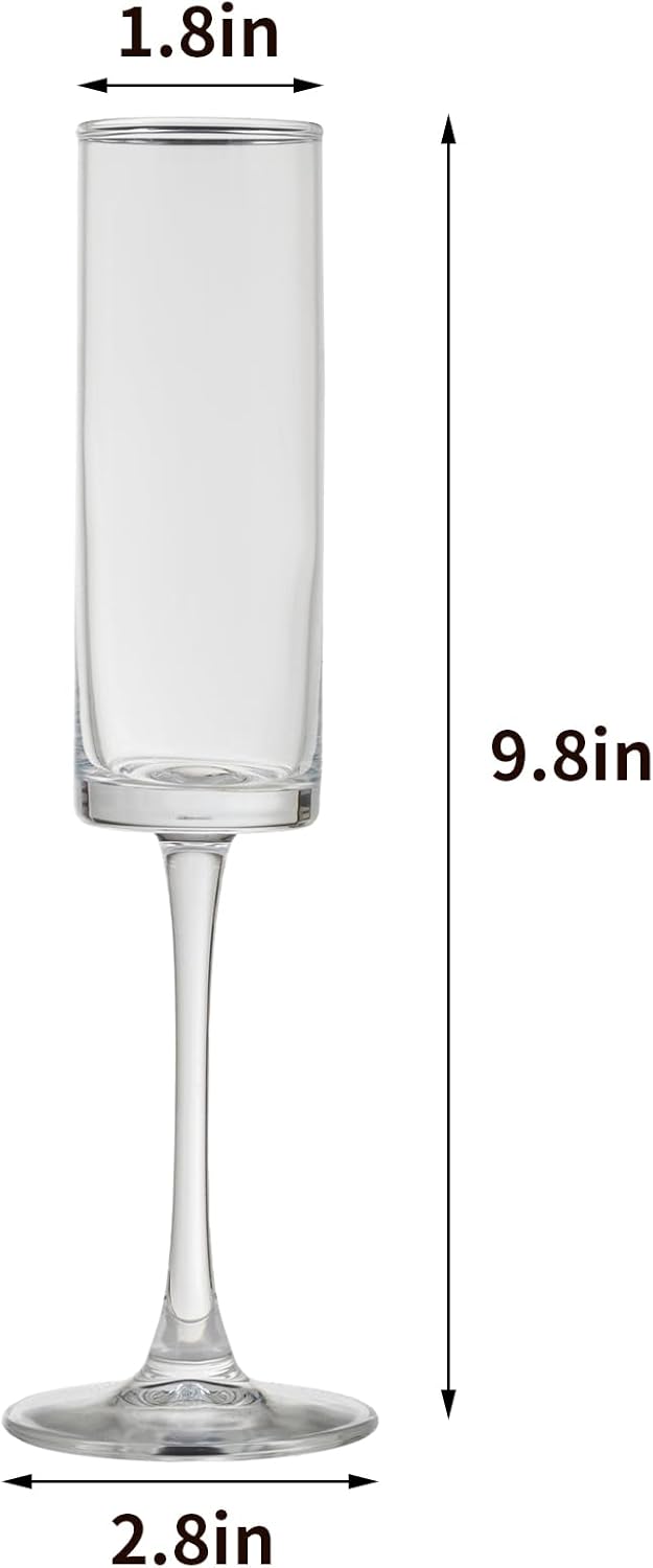 24 Pieces Clear Champagne Flutes 6 OZ Straight Sided Wine Glasses Champagne Long Stem Drinking Colored Glasses,Set of 24 Hand Blown Champagne Flutes Goblets for Wedding Cocktail Cups,Cava, Prosecco