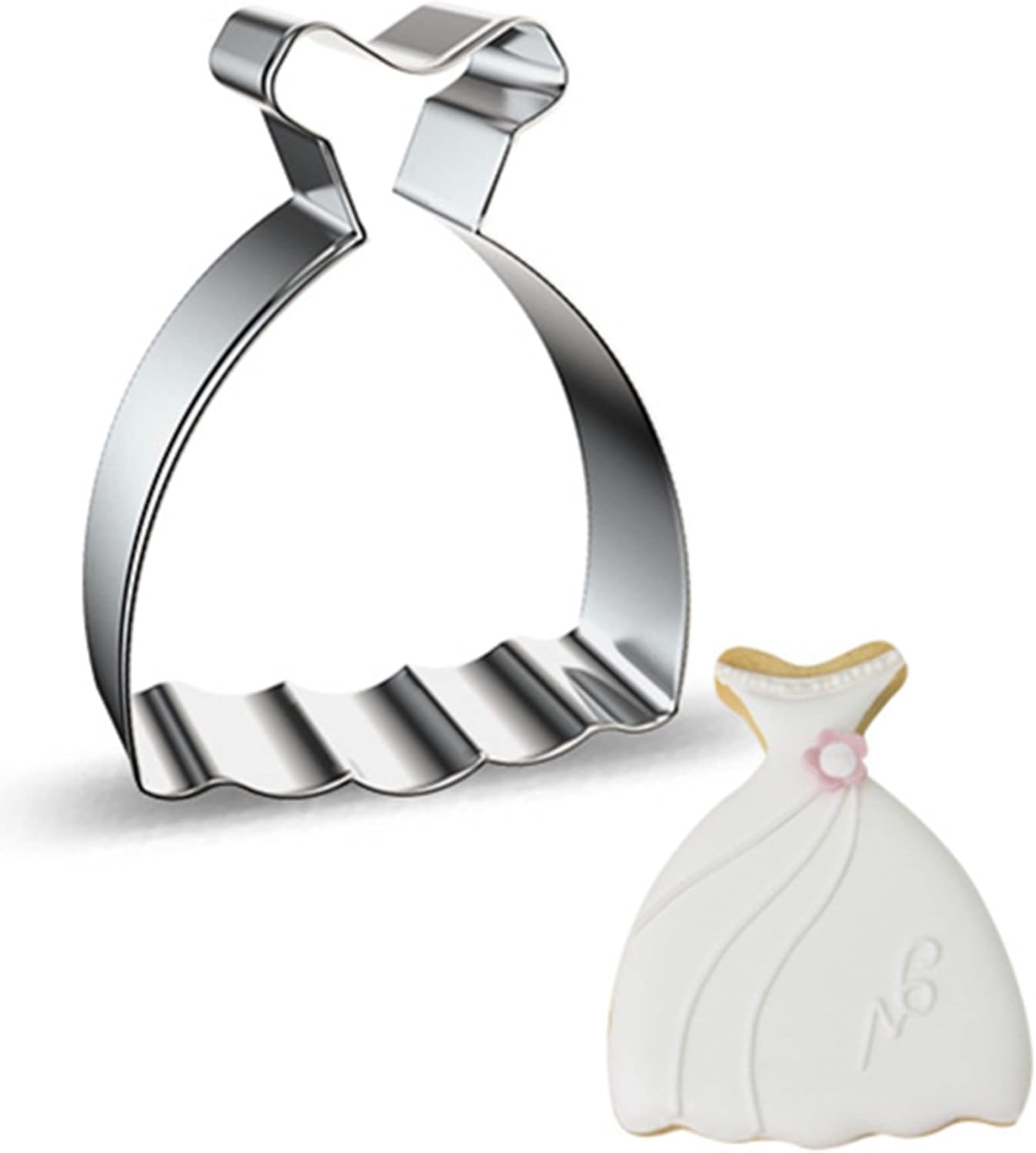Large Size Dress Shaped Cookie Cutter, Stainless Steel Off-the-shoulder Wedding Princess Dress Cookie Cutter, 4.3 Inches