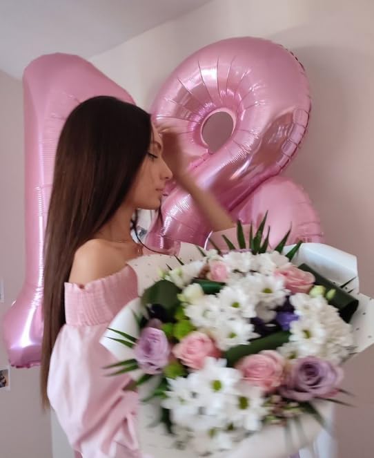 Pearlescent Pink Foil Number 8 Balloon 40 Inch, Helium Mylar Eight Number 8 18 28 38 48 58 80 88 Birthday Balloons, 8th Pearl Pink Women Men Wedding Anniversary, Graduations Party Supplies