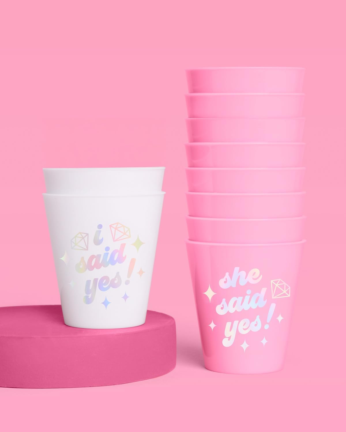 xo, Fetti Pink She Said Yes Shot Glasses - 12 Disposable 2 oz Cups | Ring Finger Bachelorette Decorations, Bridesmaid Drinkware, Engaged Drinkware