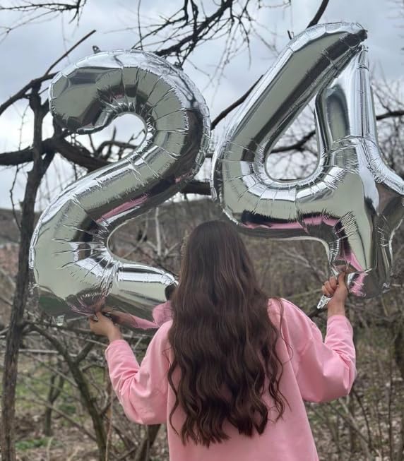 40 Inch Silver Large Number 14 Birthday Balloon, Giant Number 14 41 Balloons, Foil Mylar Big Balloons for Anniversary Graduation Supplies Decorations