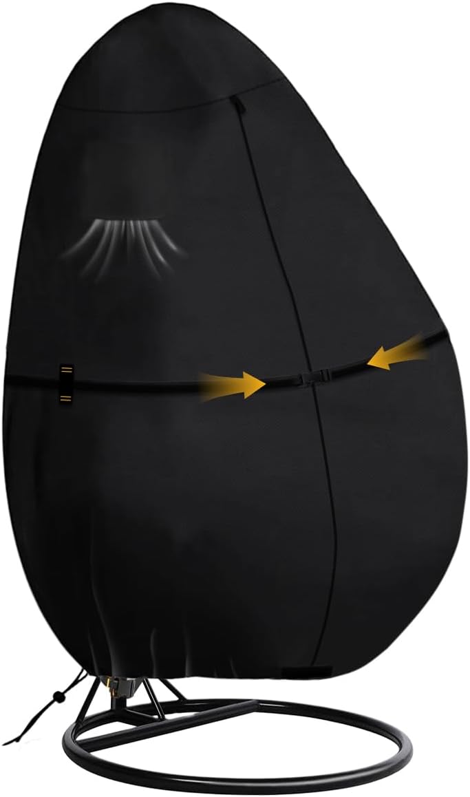 Outdoor Egg Chair Cover Waterproof with Zipper, UV Resistant & Windproof All-Weather Hanging Egg Chair Cover, Fade and Tear Resistant Hanging Chair Covers, 91" x 80", Black