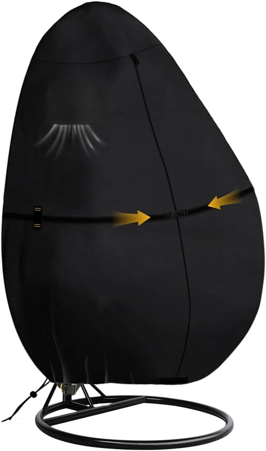 Outdoor Egg Chair Cover Waterproof with Zipper, UV Resistant & Windproof All-Weather Hanging Egg Chair Cover, Fade and Tear Resistant Hanging Chair Covers, 78" x 69", Black
