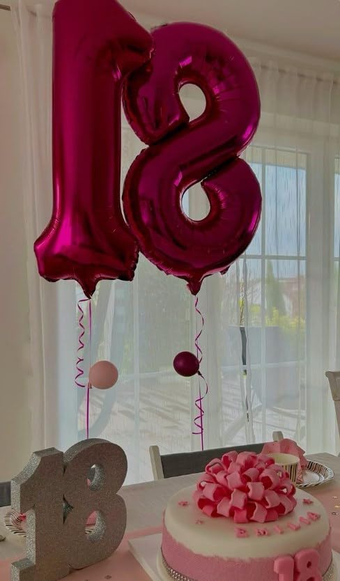 Hot Pink Foil Number 8 Balloon 40 Inch, Helium Mylar Eight Number 8 18 28 38 48 58 80 88 Birthday Balloons, 8th Hot Pink Women Men Wedding Anniversary, Graduations Party Supplies