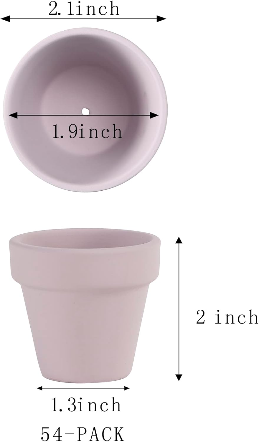 54 Pcs Small Mini Pink Clay Pots 2.1'' Terracotta Pot Clay Ceramic Pottery Planter Cactus Flower Pots Succulent Nursery Pots- Great for Window Boxes, Cactus, Plants, Crafts, Wedding Favors