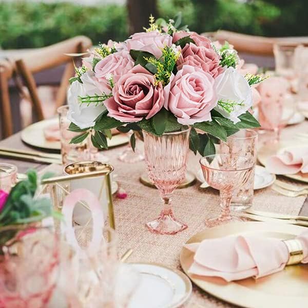 BLOSMON Dusty Rose Flowers Centerpieces: 10 Pieces Pink Roses Artificial Flower Balls for Wedding Dinning Table - Fake Silk Kissing Floral Arrangements for Home Party Event Decor