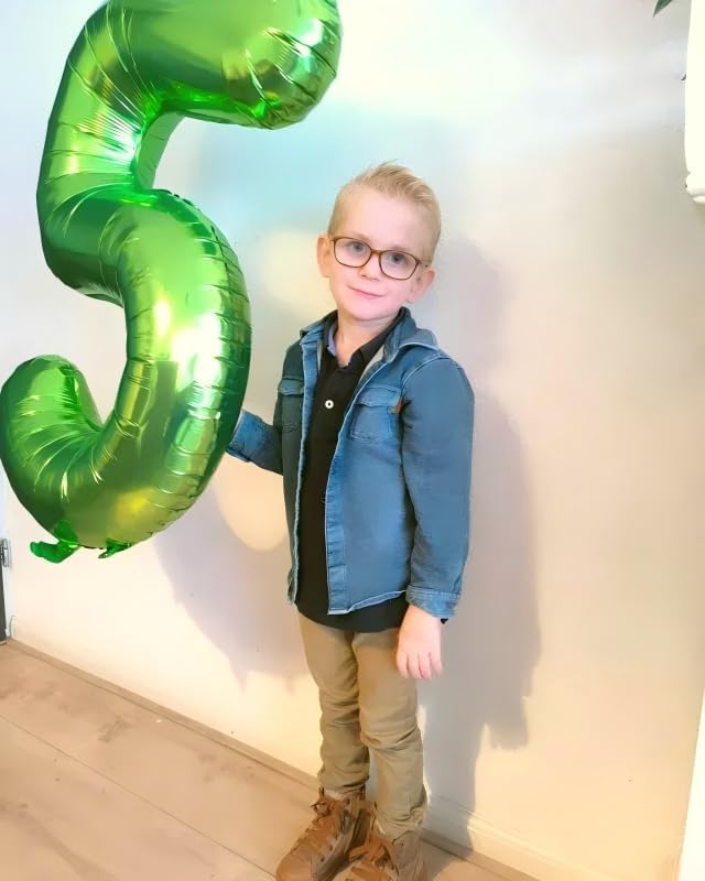 Light Green 40 Inch Large Number 5 Birthday Balloon, Five 5th 15 25 35 50 55 Birthday Celebration Decorations, Light Green Foil 5 Mylar Helium Balloons Girl Boy Anniversary Party Supplies