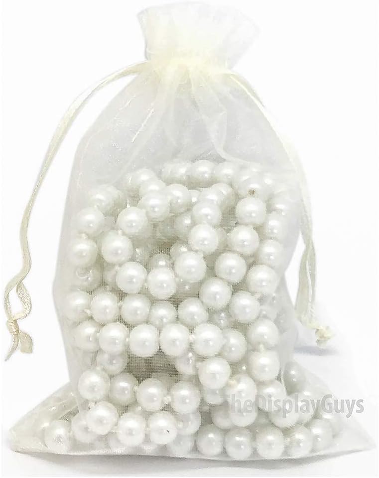 TheDisplayGuys 100-Pack 4x6 Cream/Beige Sheer Organza Gift Bags with Drawstring, Jewelry Candy Treat Wedding Party Favors Mesh Pouch