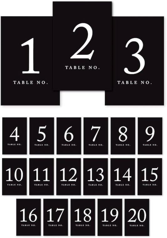 Andaz Press Table Numbers 1-20, Black, 4x6-Inch Single Side, 1-Set, For Weddings & Graduations