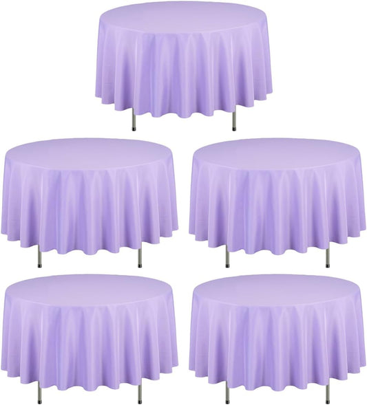 LTC LINENS 5 Pack 90 Inch Round Tablecloth Lavender - Wrinkle Resistant Table Cloth for Round Table -Washable Polyester Fabric Table Cover for Wedding, Party