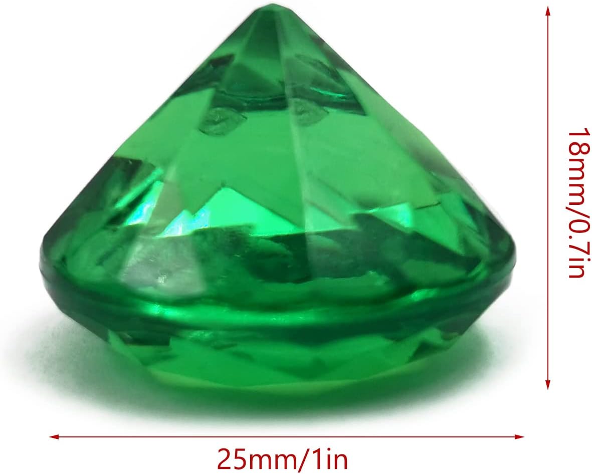 100 pcs Acrylic Diamond Gems, Green Acrylic Diamonds 1 Inch Faux Diamonds Large Acrylic Diamond Vase Filler Fake Diamonds Decor for Party, Event, Wedding, Arts & Crafts, Birthday Decorations