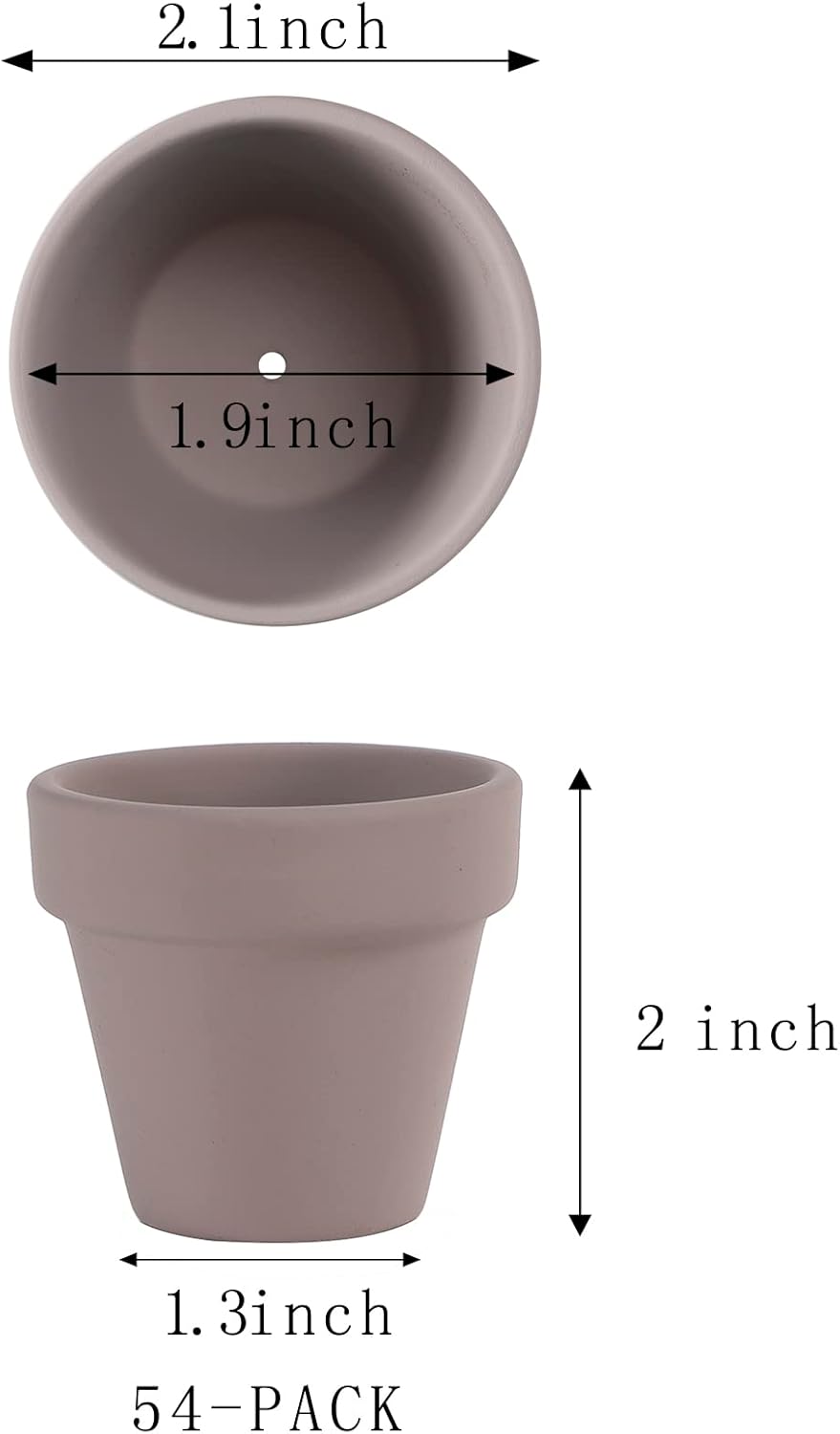 54 Pcs Small Mini Grey Clay Pots 2.1'' Terracotta Pot Clay Ceramic Pottery Planter Cactus Flower Pots Succulent Nursery Pots- Great for Window Boxes, Cactus, Plants, Crafts, Wedding Favors