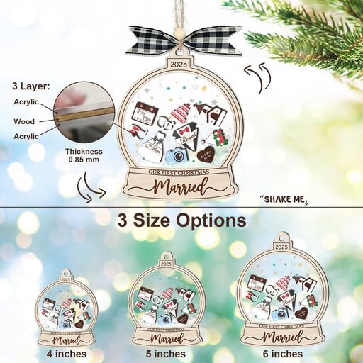 Personalized Wedding Shake Ornament, Custom Bride and Groom Christmas Ornament with Names, First Christmas Keepsake Decoration, Newlywed Engagement Gift, Bridal Shower Ornament for Couples