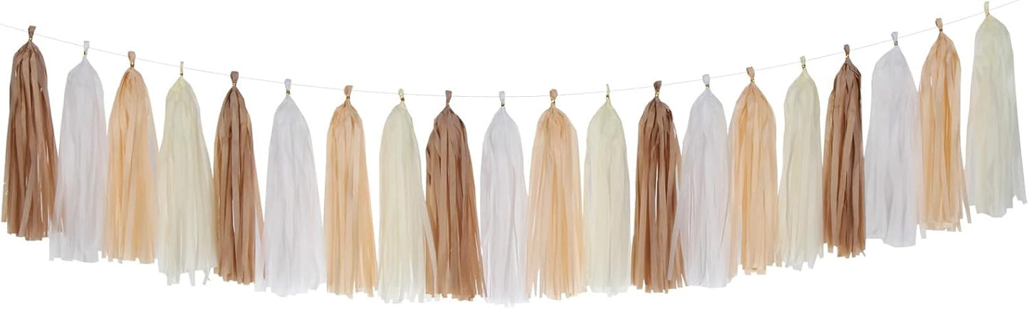 Boho Rainbow Baby-Shower Party-Decorations Tassel-Garland - 20pcs Neutral Birthday Wedding Bridal Tassels, White Brown Champagne Banner Streamers, Engagement Bachelorette Christmas Decor Panduola