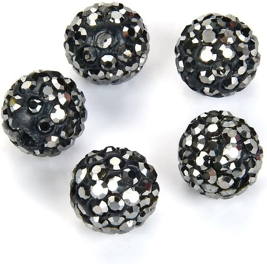 50pcs Adabele Grade A Suncatcher Crystal Rhinestone Pave Loose Beads 12mm Jet Hematite Black Polymer Clay Disco Ball Spacers Compatible with Shamballa All Craft Jewelry Making DB12-31