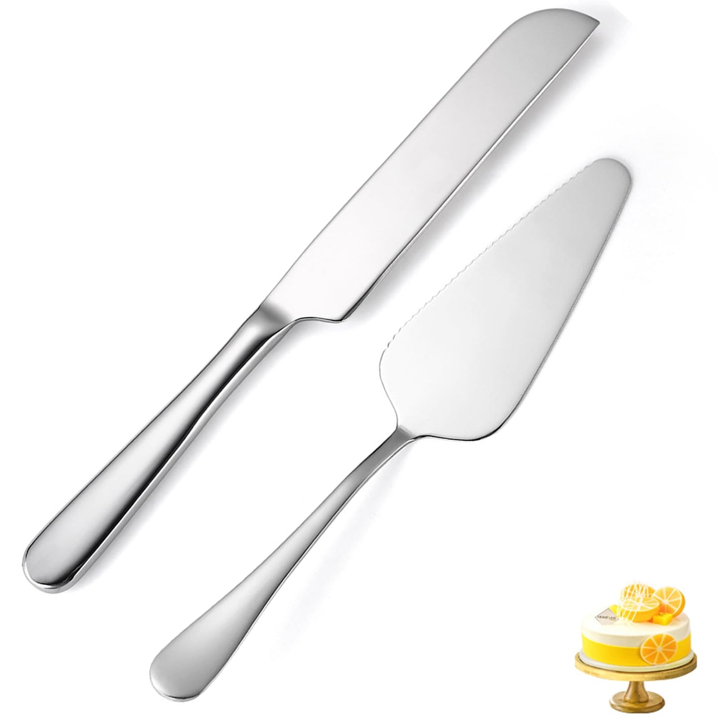 tiokin Wedding Cake Knife and Server Set Silver,Stainless Steel Cake Cutting Set,2Pcs Include Cake