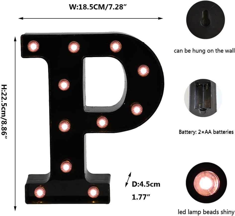 Light Up Black Alphabet Marquee Letters Sign LED Marquee Number Lights Sign for Night Light Home Bar Christmas Lamp Birthday Party Wedding Decoration P