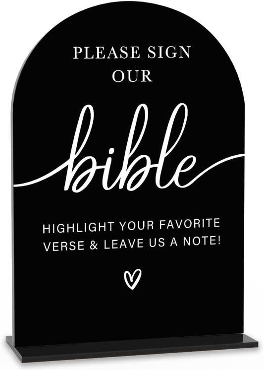 Acrylic Wedding Sign Wedding Signs for Ceremony Please Sign Our Bible Sign for Wedding Modern Calligraphy Arch Acrylic Table Top Sign for Wedding Reception and Event Party Table(black）