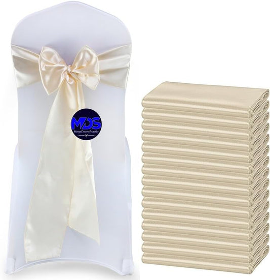 MDS Pack of 300 PCS Satin Chair Sashes Charmeuse Sateen Dining Chair Bows Ribbon Ties Back Sash for Wedding Party Birthday Home Hotel Restaurant Banquet Decoration (7 x 108 Inch, Cream)