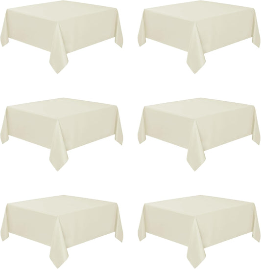 Fitable 6 Pack Square Tablecloths - 70 x 70 Inches - Stain Resistant and Reusable Table Clothes, Ivory Polyester Fabric Table Covers for Dining, Card Tables, Coffee Tables