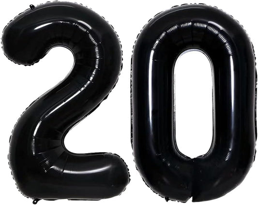 GOER Number 20 Balloons for 20th Birthday Party Decorations,42 Inch Jumbo Foil Helium Balloons for 20th Anniversary (Black)