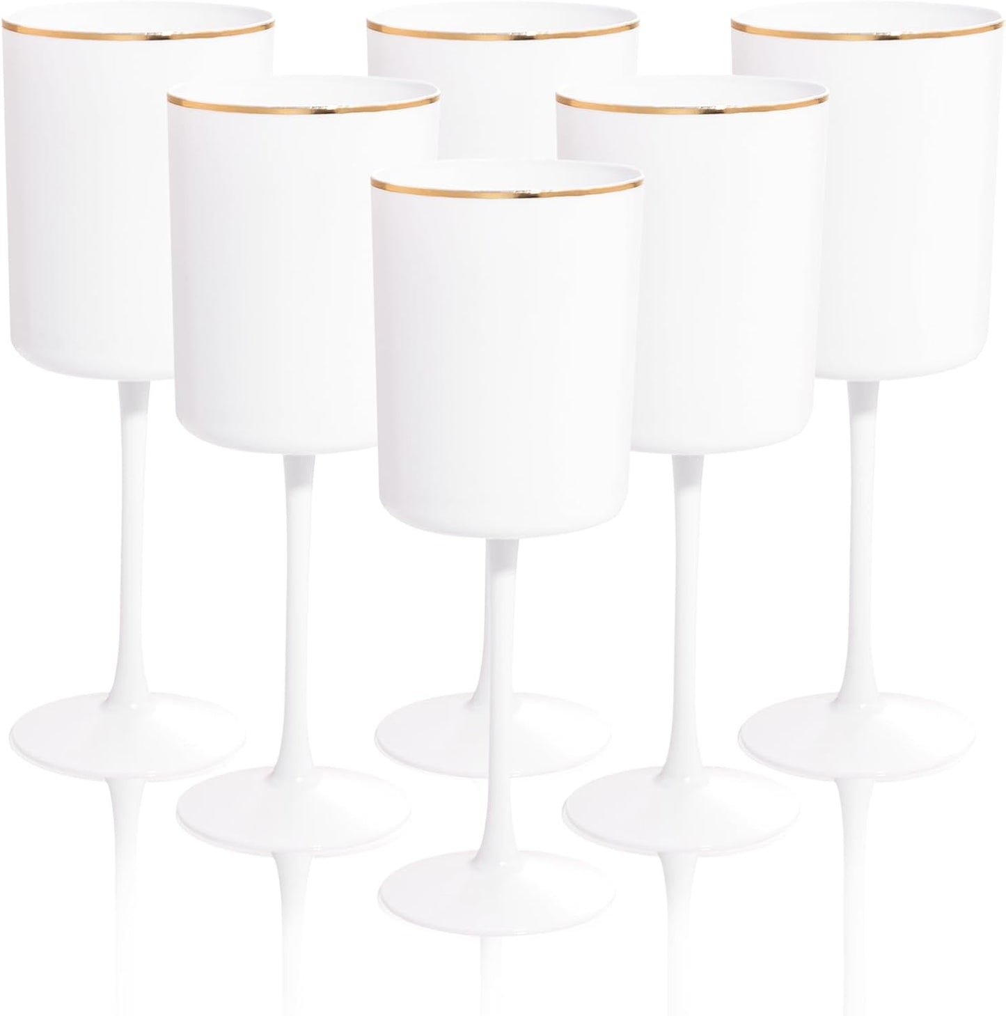 Ciaell 12 Pack White Plastic Wine Glasses with Stem - 10 Oz White and Gold Disposable Wine Glasses for Parties & Weddings & Poolside & Toasting & Outdoors & Graduation
