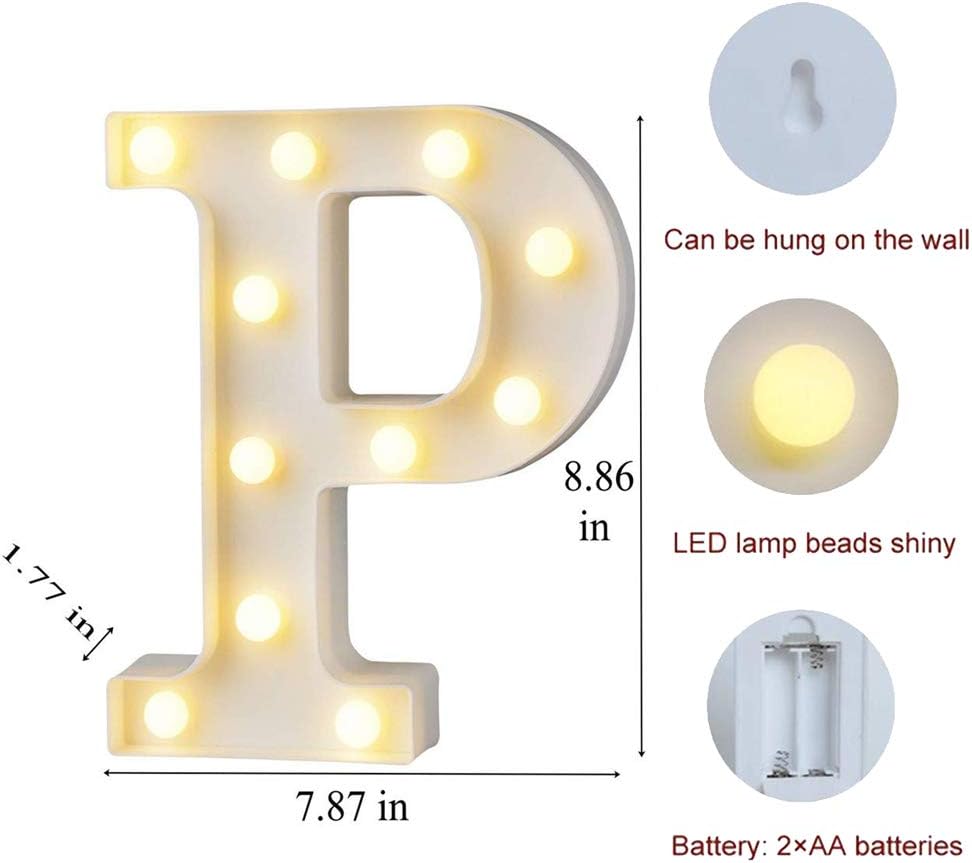 MUMUXI Marquee Light Up Letters | Large Light Up Numbers | Battery Powered and Bright with Every Letter of The Alphabet | for Wedding, Birthday, Party, Celebration, Christmas or Home Decoration (P)
