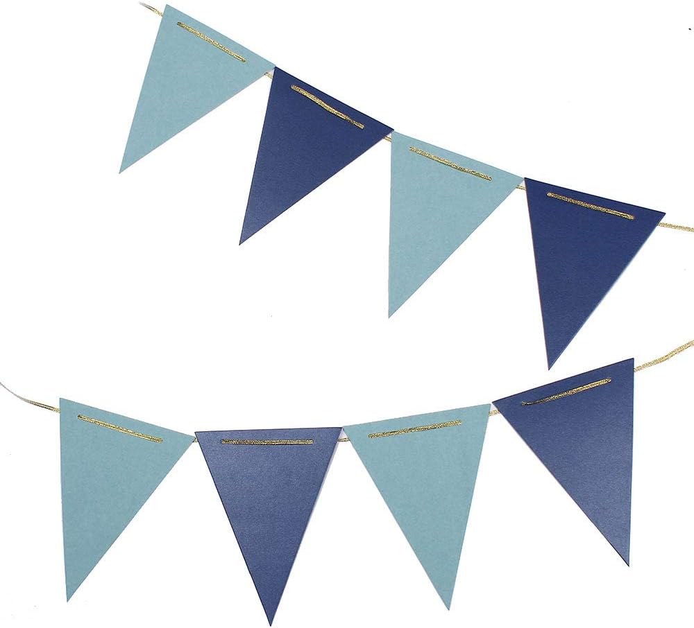 Dark Blue Light Blue Vintage Double Sided Triangle Flag Bunting Pennant Banner for Baby Birthday Party, Wedding Decor, Baby Shower, 30pcs Flags, Pack of 1