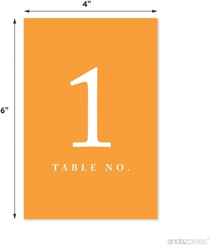 Andaz Press Orange Table Numbers 1-20, 4x6-Inches - Ideal for Wedding Reception, Restaurant, Classroom, Boda