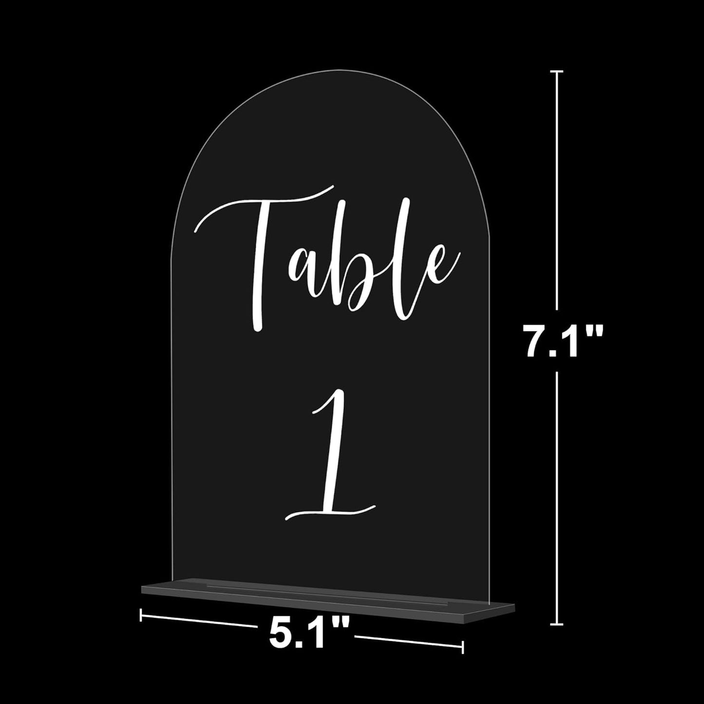 JOYIT Arch Wedding Table Numbers 1-50 with Stands – 5" X 7" Acrylic Table Signs with Clear Background White Text, Perfect Acrylic Numbers for Wedding Receptions, Parties, Anniversaries and Events