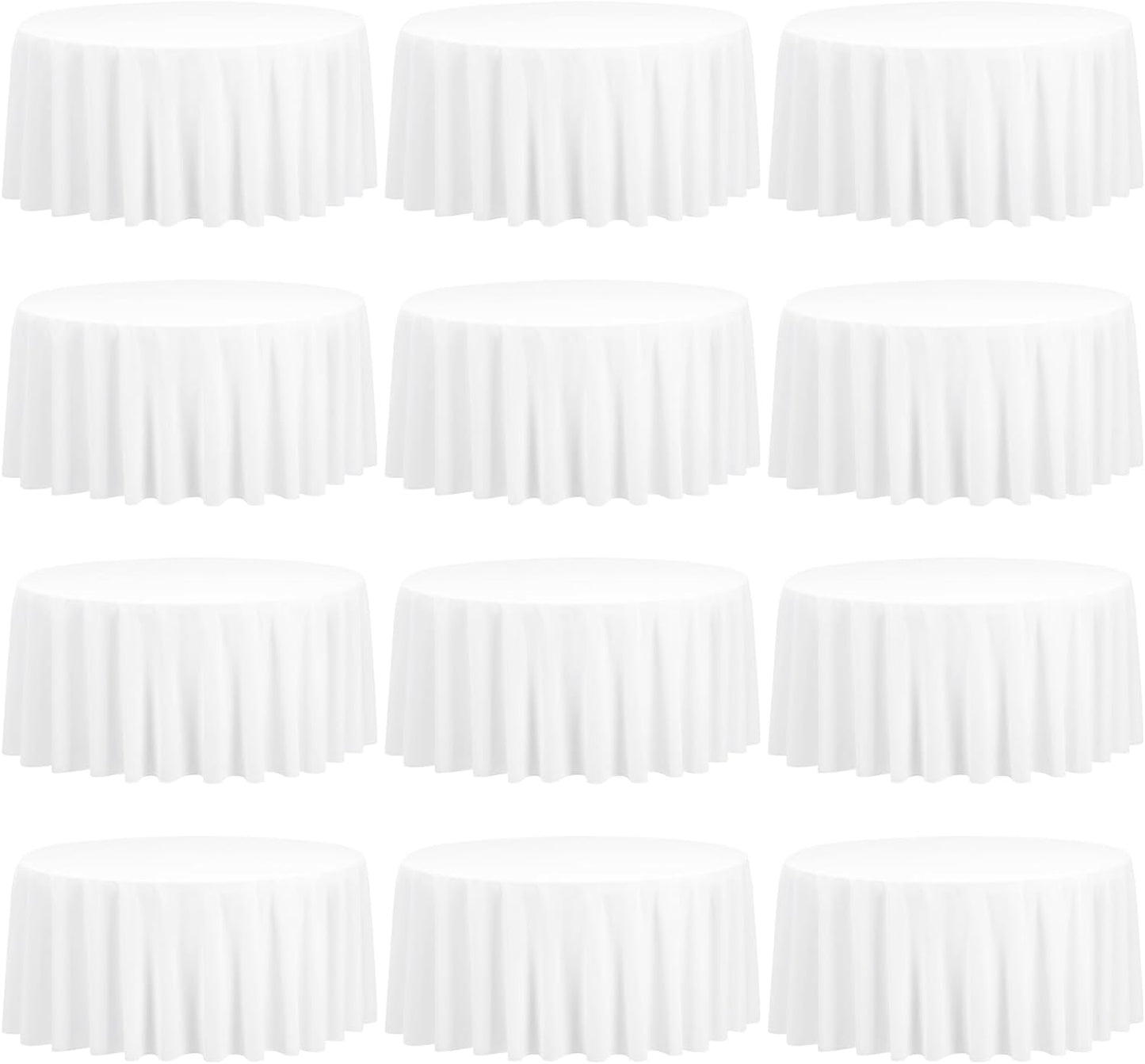 12 Pack 120 Inch Round Tablecloth, White Polyester Fabric Table Cloth for Round Table, Washable Tablecover for Wedding Party Dining Buffet Banquet Restaurant and Camping
