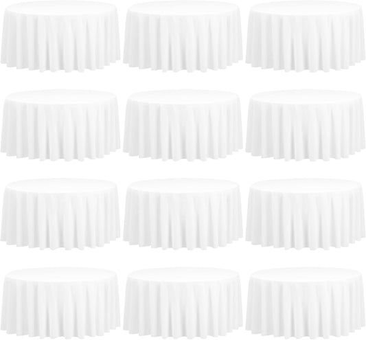 fani 12 Pack 90 Inch Round Tablecloth, White Polyester Tablecloth for Round Table,Washable Fabric Table Cover for Wedding Party Dining Buffet Banquet Restaurant and Camping