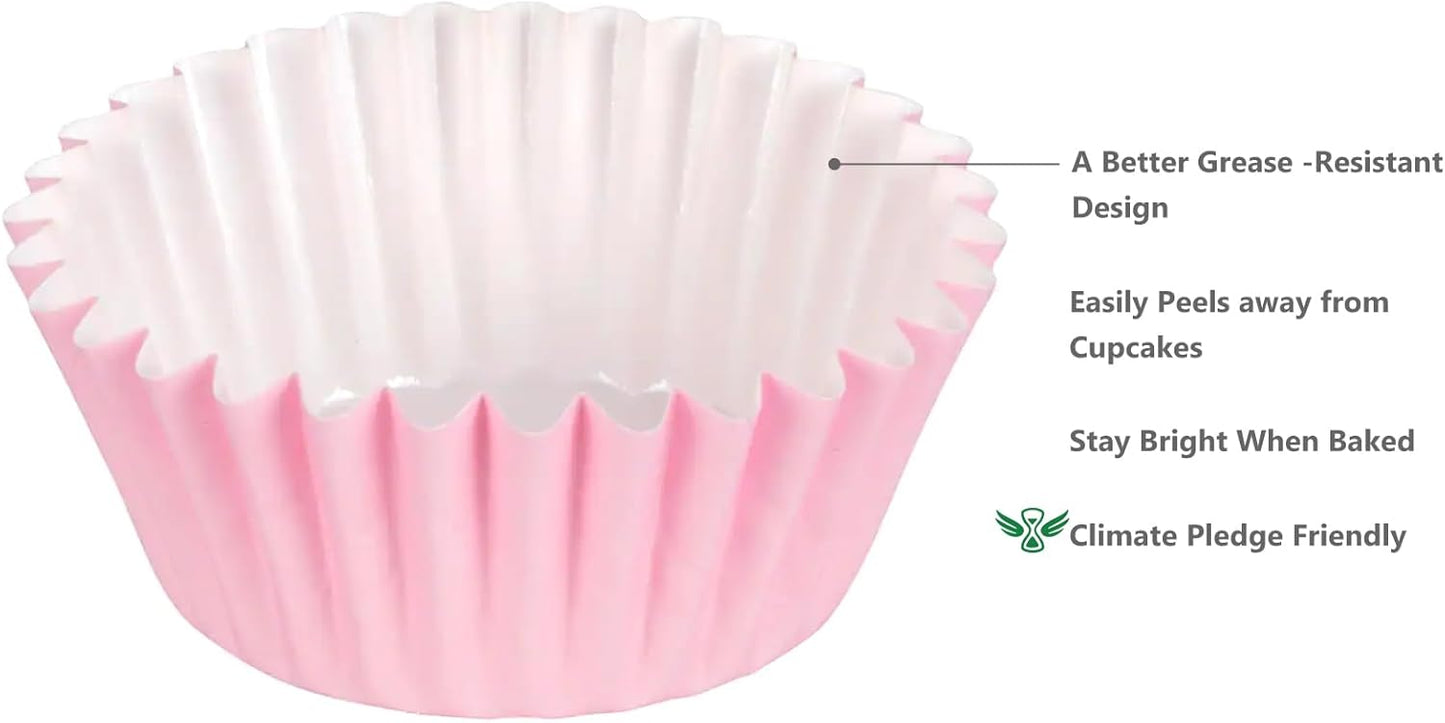 Caperci Grease-Resistant Standard Pink Cupcake Liners 150 Counts - Heavy Duty Paper Muffin Baking Cups, Odorless, No Muffin Pan Needed, Easily Peels (Pink)