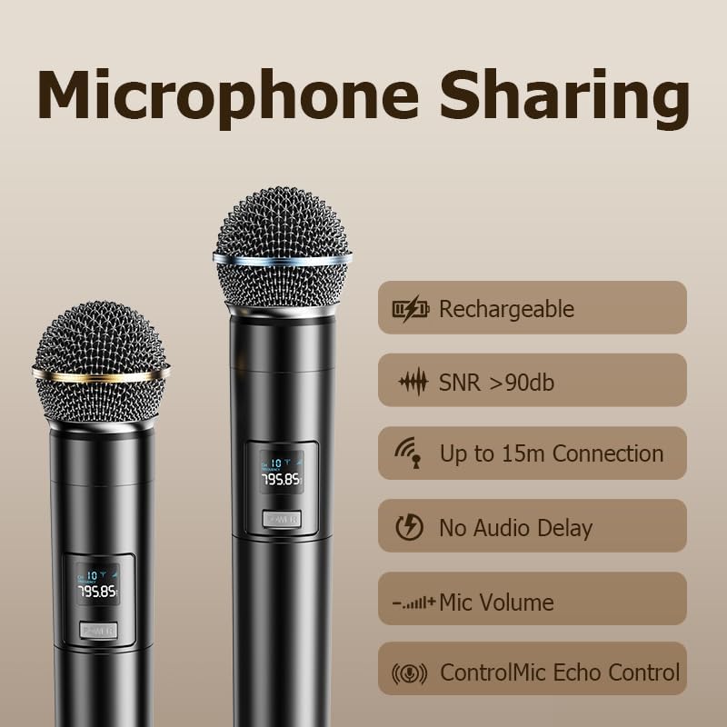Retro Karaoke Machine for Adults Kids,Portable Bluetooth Speaker with 2 wreless Microphones(Separable Use),Rechargeable PA System for Home Party,Teaching,Picnic,Indoor/Vintage Decor Gifts