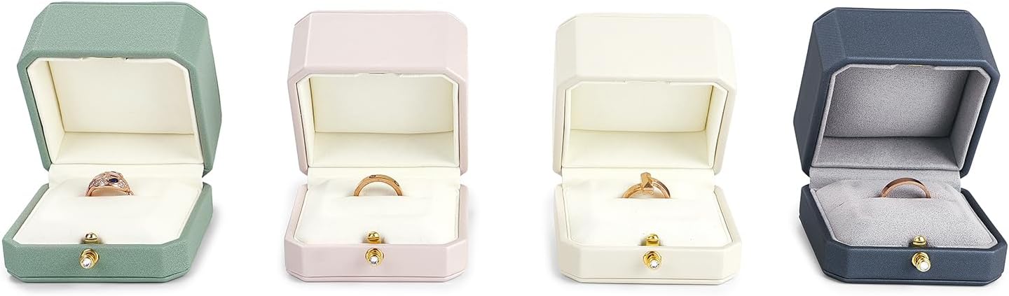 Oirlv Luxury Leather Ring Box for Jewelry Gift Octagon Women Ring Holder for Wedding Day, Proposal, Engagement, Anniversary(White,Single)