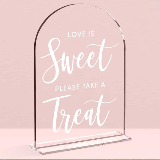 Wedding Signs, Love is Sweet Sign for Dessert Table, Wedding Decorations for Ceremony,Arch Acrylic Table Top Sign for Wedding Reception and Event Party,5x7 Inch Bridal Shower Decor (White)