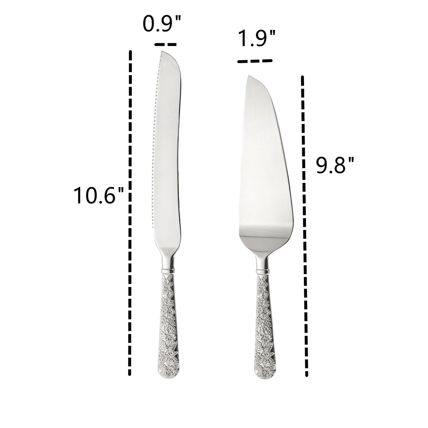 Dicunoy 2 PCS Wedding Cake Knife and Server Set, Silver Cake Cutting Set, Vintage Engraved Cake