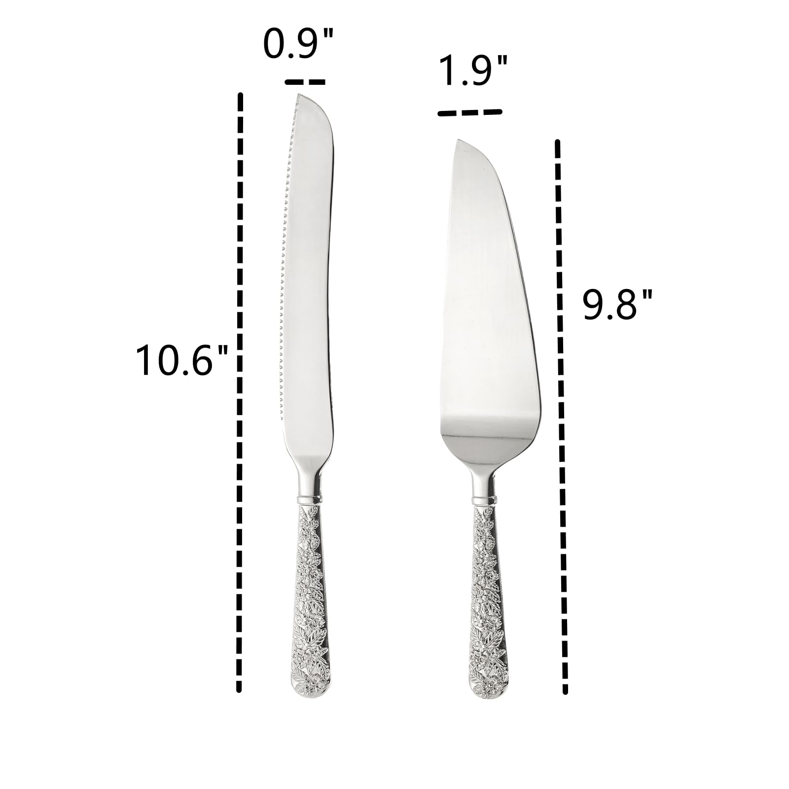 Dicunoy 2 PCS Wedding Cake Knife and Server Set, Silver Cake Cutting Set, Vintage Engraved Cake